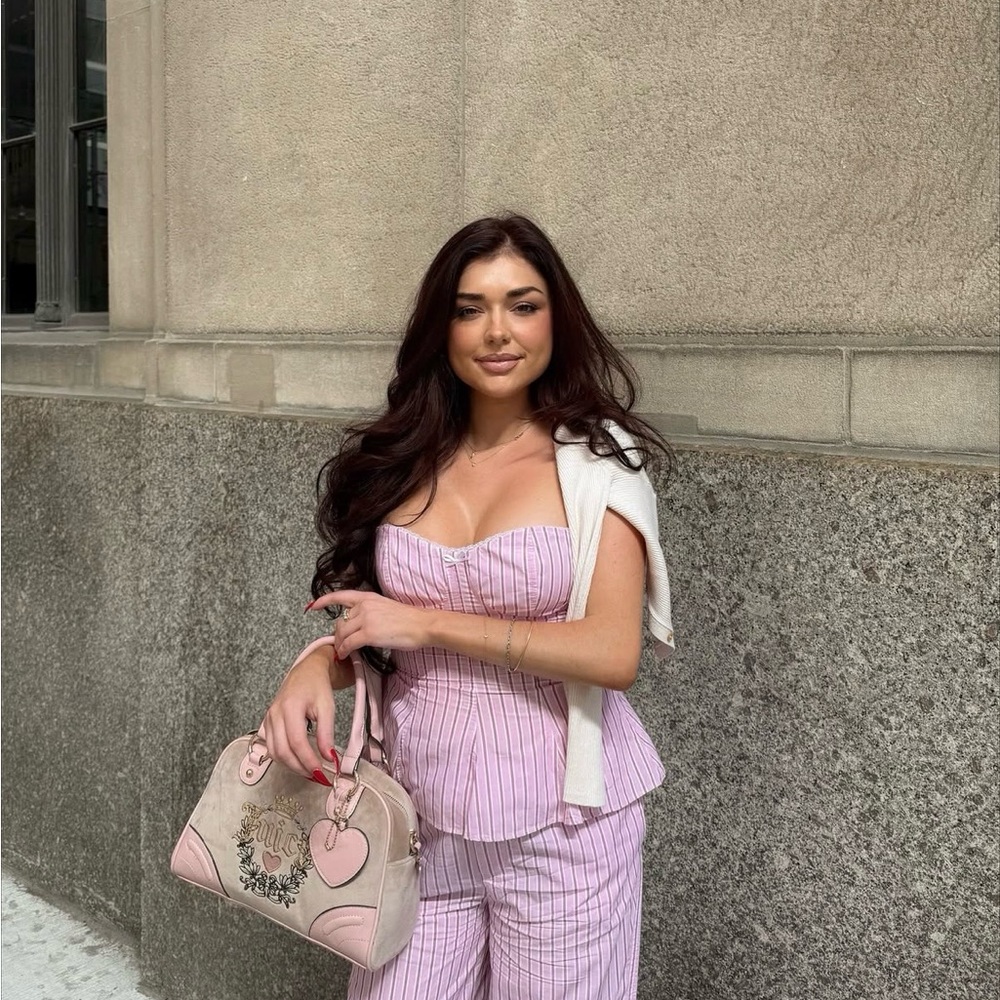 Striped Pink Straight-Leg Pants — Feminine Tailored Look